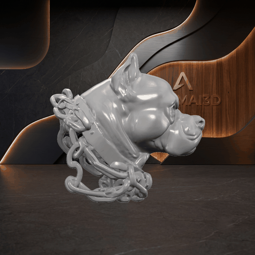 Ai - 0636 - Fierce Pitbull Head With Chain Collar