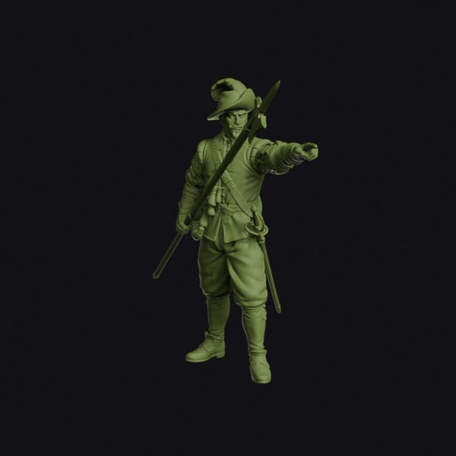 Spanish Tercio Sergeant Pointing Forward with a Halberd in Wide-Brimmed Hat and Slashed Sleeves