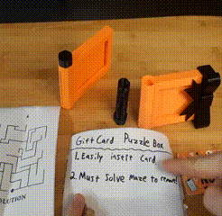 clip_giftcardMaze.gif STL file Gift Card Puzzle Box! Easy to put card in, tough to get out! Hidden Maze PuzzleBox Ornament for gifting Cards, Lotto, Money, Family Fun!・3D print model to download