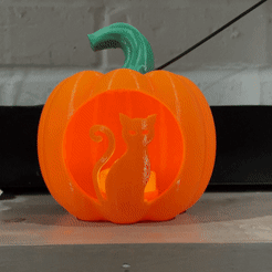 IMG_7859.gif STL file Cat Jack-O-Lantern Pumpkin Light Up with Bottom Closure・Design to download and 3D print