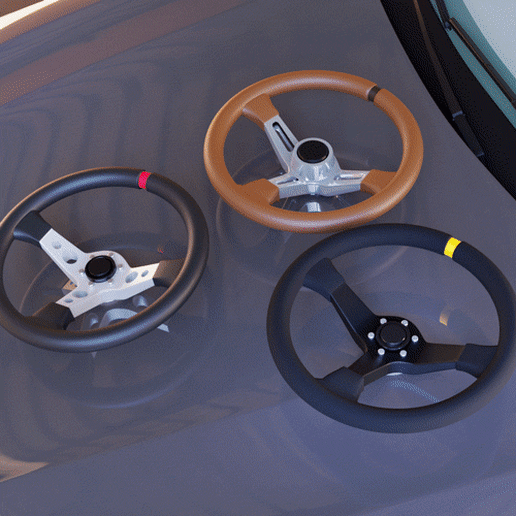 wheelanim.gif 3D file Lotse Style Steering Wheel Set for Diecast and Miniatures・3D printable model to download, BlackBox