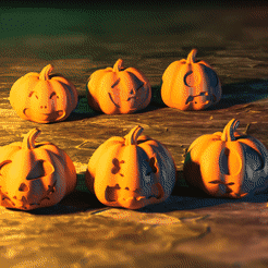 视频_1.gif STL file Six Unique Halloween Spinning Pumpkin Emojis for One-Print Magic・3D printer model to download