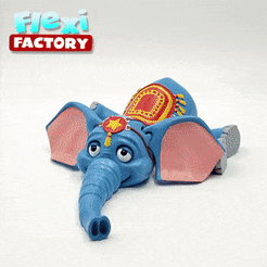 Dan-Sopala-Flexi-Factory-Elephant.gif STL file Cute Flexi Print-in-Place Circus Elephant・3D print design to download