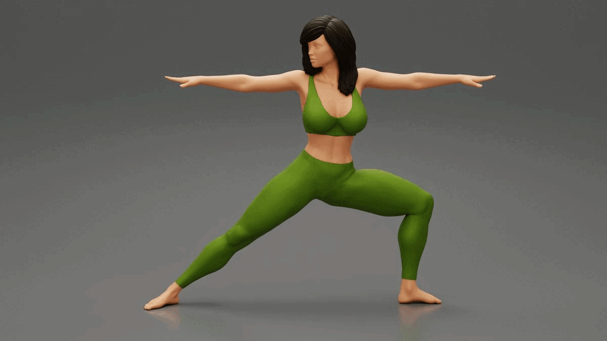 ezgif.com-gif-maker-59.gif 3D file Young Woman Practicing Yoga Lesson Doing Warrior Two 3D Print Model・3D printable model to download, 3DGeshaft