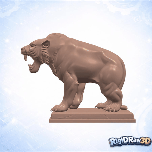 Roaring Sabertooth Tiger Stone Carving – RDW3D-38YQF