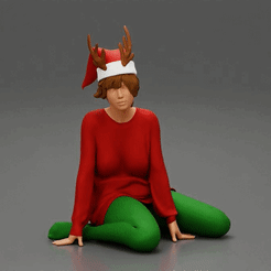 20.gif Fichier 3D Belle femme dans une tenue de Noël chapeau assis près de l'arbre de Noël nouvelle année・Design pour impression 3D à télécharger