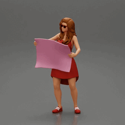 ezgif.com-gif-maker-21.gif Archivo 3D mujer de viaje en vestido con gafas de sol sosteniendo un mapa y mirando al mapa・Objeto para impresora 3D para descargar