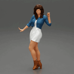 197.gif Fichier 3D Femme fashion portant une veste en jean et une robe à rayures Modèle d'impression 3D・Modèle pour impression 3D à télécharger, 3DGeshaft