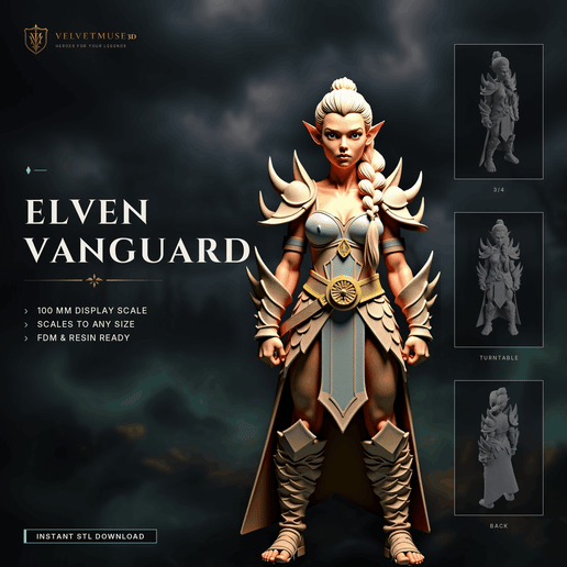 Elven Vanguard – Armored Elf Warrior Miniature | DnD Tabletop Figure | 3D Print STL