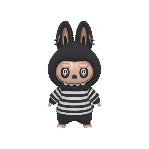 40f61368d4780a6a645dadb2790092a9.gif Dark Labubu The Monsters Modelo 3D - Edição com camisa às riscas - Ficheiro STL estilo Pop Mart - Brinquedo de arte gótica para colecionar - Figura imprimível em resina/FDM