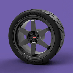 volk_te37.gif STL file Volk TE37 Style - Scale Model Wheel set - 17-18" - Rim and Tyre・3D print model to download, PixelSun