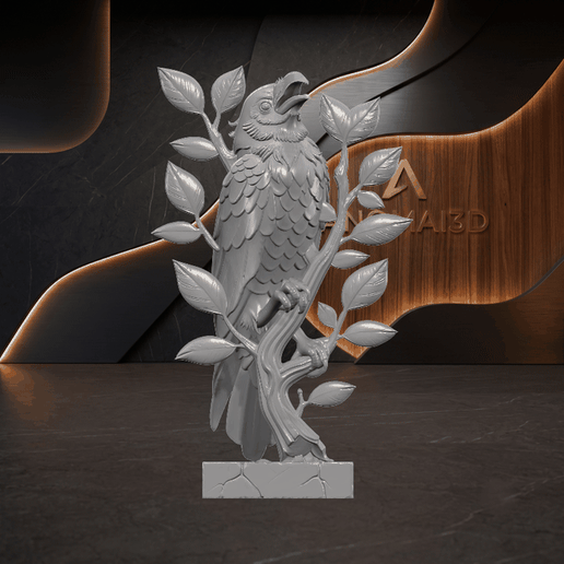 Ai - 0579 - Black Crow Perched Branch Sculpture