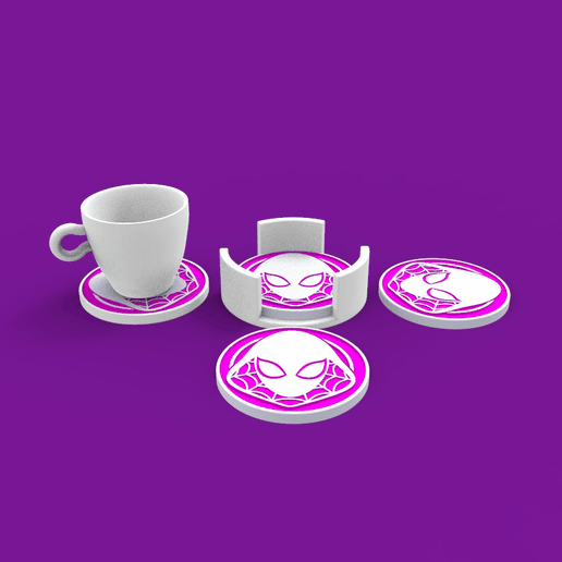 Spider-Gwen Coaster Set with Holder 3D model