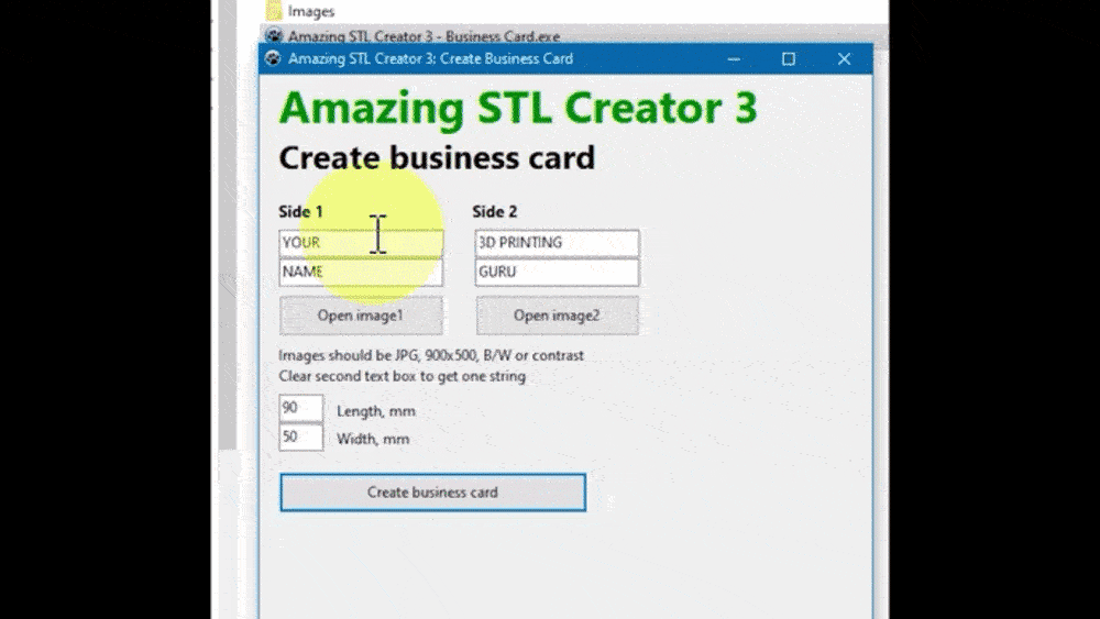 samen STL Creator 3 Create business card Side 1 a= Side 2 Create business card Datei STL App zum Erstellen fantastischer Visitenkarten・Design für 3D-Drucker zum herunterladen, Print-in-Place_Fun