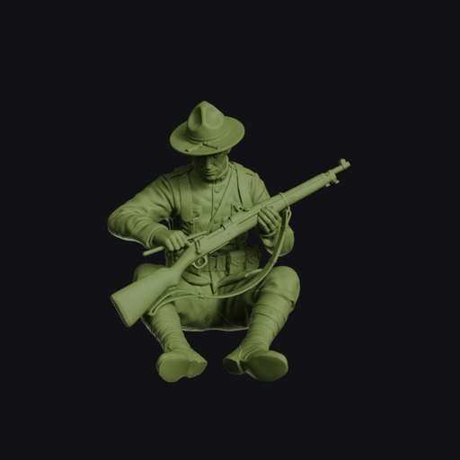 Great War American Doughboy Cleaning Rifle Seated in Campaign Hat