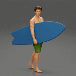 ezgif.com-gif-maker-1.gif 3D file young man holding surfboard walking on the sea・Model to download and 3D print