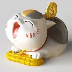 Mandara-Piggy-Bank.gif STL file Madara Piggy Bank-lucky cat version (斑)-Nyanko-sensei-Natsume's Book of Friends - cat-feline-sitting pose-FANART FIGURINE・3D print design to download