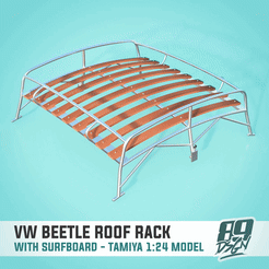 0.gif Fichier STL Galerie de toit et planche de surf pour Volkswagen Beetle de Tamiya, modèle réduit à l'échelle 1:24・Plan pour imprimante 3D à télécharger
