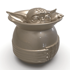 GroguPencilHolder_turntable.116.gif 3D-Datei Geformter Yoda Grogu Baby Pen Bleistifthalter・Design für den 3D-Druck zum Herunterladen