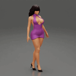 207.gif 3D file Young Woman Posing in a Tight Short Mini Dress 3D print model・3D print object to download