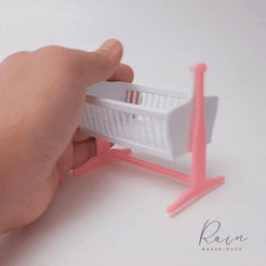 BABY-CRADLE-TINY-FURNITURE-DOLLHOUSE.gif STL file BABY CRADLE Miniature Furniture for Dollhouse・3D printing idea to download, RAIN