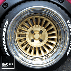 0.gif Descargar archivo Juego de ruedas JDM Turbine delanteras y traseras con 2 neumáticos • Diseño imprimible en 3D, BlackBox