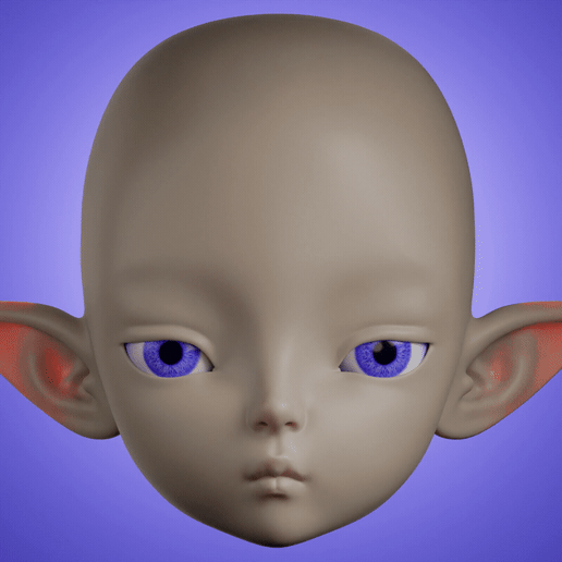 Leah - Elf Ear BJD Head Fantasy Doll Head, Pointed Ears, Large Eyes, Ball Jointed Doll Head, Art Doll