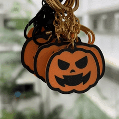 IMG_3835-1.gif STL file KEYCHAIN HALLOWEEN PUMPKIN SET OF 6 with COMMERCIAL LICENSE・3D printing model to download