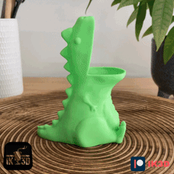 ezgif.com-resize-33.gif Free STL file Chubby T-Rex Dinosaur Pencil Holder・3D printer model to download