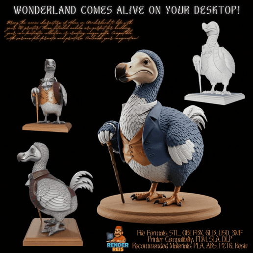 3D Printable Mr. Dodo Figurine – Victorian Style Fantasy Bird Sculpture