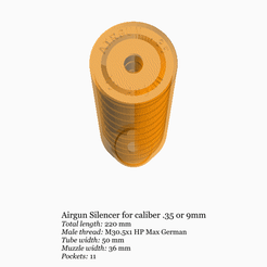 hpmax-german-9-220-50mm-4.gif STL file Airgun silencer (medium) .35 caliber 9mm for HP Max German・3D printable design to download