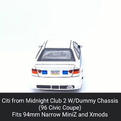 Citi.gif STL file Midnight Club 2 Citi Body Shell with Dummy Chassis (Xmod and MiniZ)・3D print design to download