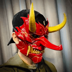 ezgif.com-video-to-gif.gif Файл STL Киберсамурайская маска Hannya - японская маска-призрак・Шаблон для 3D-печати для загрузки