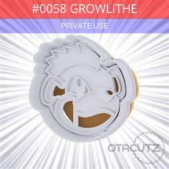 0058_Growlithe_PRIVATE_USE_CULTS3D_OTACUTZ.gif Fichier STL gratuit #0058 Découpeur de biscuits Growlithe / Pokémon・Modèle à télécharger et à imprimer en 3D