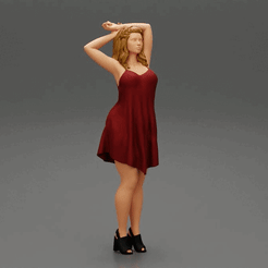 ezgif.com-gif-maker-2.gif Fichier 3D Belle femme debout en robe et mettant ses mains sur la tête・Modèle à télécharger et à imprimer en 3D