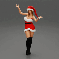 ezgif.com-gif-maker-9.gif Fichier 3D Une jolie fille du Père Noël en robe de Noël prend la pose・Modèle imprimable en 3D à télécharger
