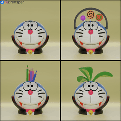 doraemon-halloween-GIF.gif Файл 3D Корзина, сажалка и держатель для карандашей Doraemon Halloween・Дизайн 3D принтера для загрузки