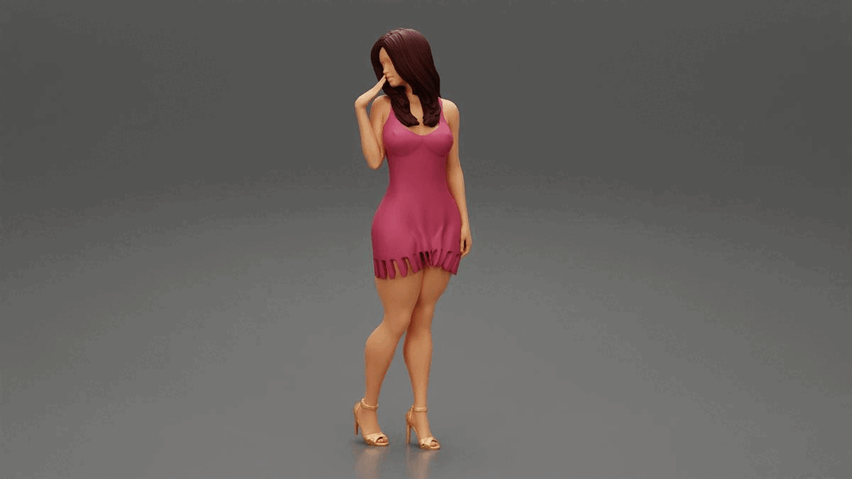 ezgif.com-gif-maker-6.gif Fichier 3D Belle femme honteuse posant dans une robe courte Modèle d'impression 3D・Idée pour impression 3D à télécharger, 3DGeshaft