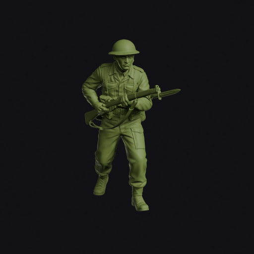 Korean War British Infantryman Charging with Bayonet in Brodie Helmet and Battledress