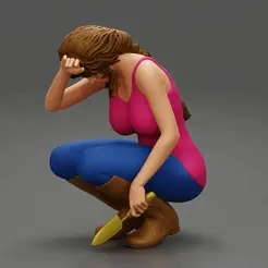 20.gif 3D file Tired woman Farmer digging soil using a small trowel sitting in agriculture field・Model to download and 3D print