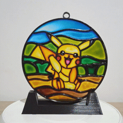 Gif-Pikachu.gif Файл STL Витраж с изображением Пикачу (покемона)・3D-печатный дизайн для загрузки