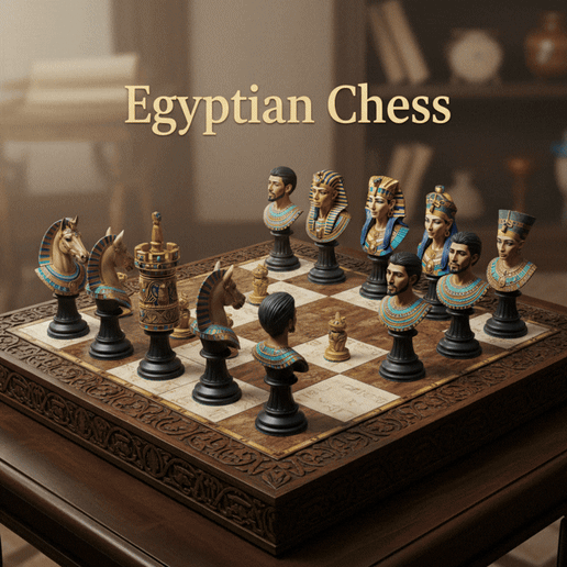 Chess Pieces Egyptian Busts Collectible Chess Pieces-PJH3D