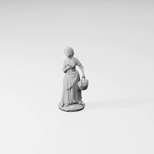 Turntable_Garden_Statue_Scan.mp4 Peasant Woman with Basket | 100mm Statue & 32mm Miniature (Scalable STL) | Medieval Villager NPC