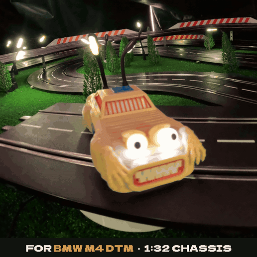 Zombie Hot Rod Slot Car Body 1:32 for BMW M4 DTM – Halloween Monster Car with LED Eyes | Multicolor 3MF + STL