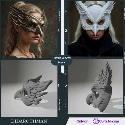 Raven-Mask-and-Owl-Mask-Set.mp4 Raven Maske und Eule Maske Set - High Detail Cosplay 3D Modelle