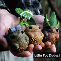 littlepotdudes_perc.gif STL-Datei 3 Little Pot Dudes - drucken Sie einen bezaubernden Innengarten!・3D-druckbare Vorlage zum herunterladen