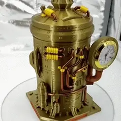 1.gif STL file Steampunk clock, piggy bank and glass for pens・3D printable model to download