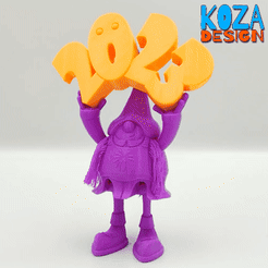 skippy-the-hairy-girl-gnome-2023.gif STL file Skippy, the hairy Gnome with 2023 sign to print in place and with articulated legs・3D print design to download