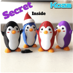 20221216_133606.gif STL file Penguin with a kawaii style secret heart without brackets・3D print object to download