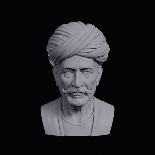 Elderly Rajasthani Man With Bright Twisted Turban Bust
